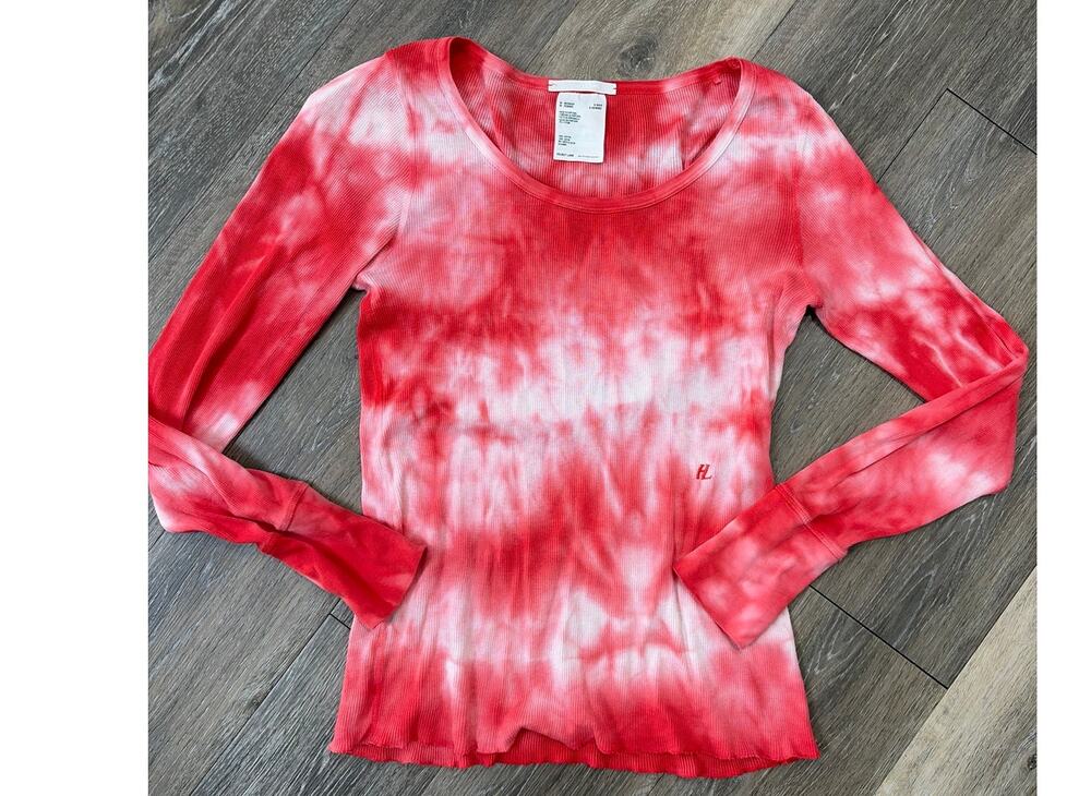 Helmut Lang Tie Dye Ribbed Long Sleeve Top Red White Cotton Slim Minimalist M